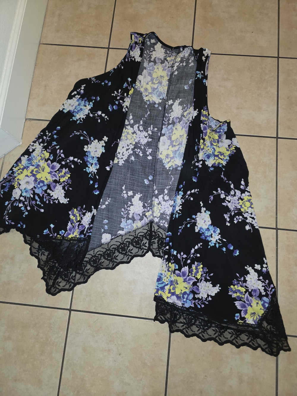 torrid Black Floral Lace Trim Duster Vest